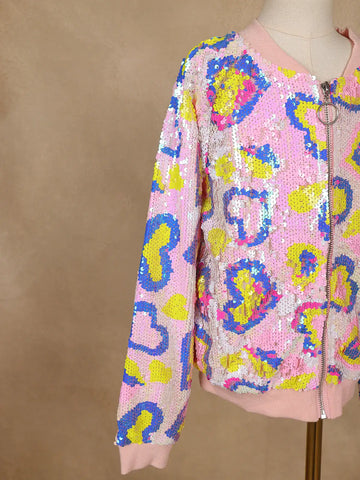 Light Pink Sequined Full-Sleeve Bomber Jacket - Diadem