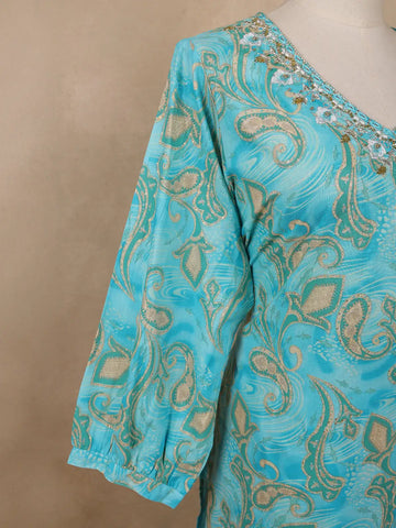 Blue Paisley Designed Cotton Salwar Suit - Diadem