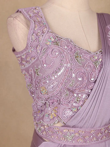 Lavender Embroidery Lyrca Ready To Wear Saree with Designer Blouse - Diadem