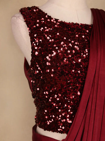 Red Embroidery Lyrca Ready To Wear Saree with Designer Blouse - Diadem