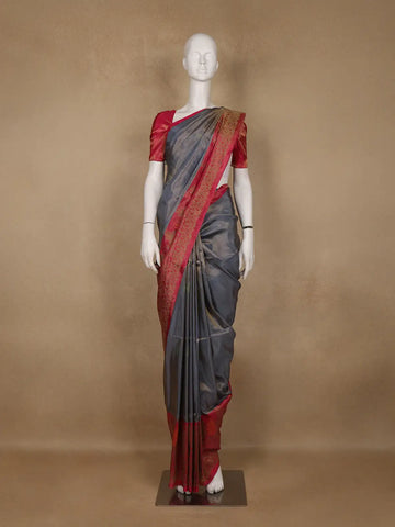 Grey Solid Woven Pure Kanchipuram Silk Saree - Diadem