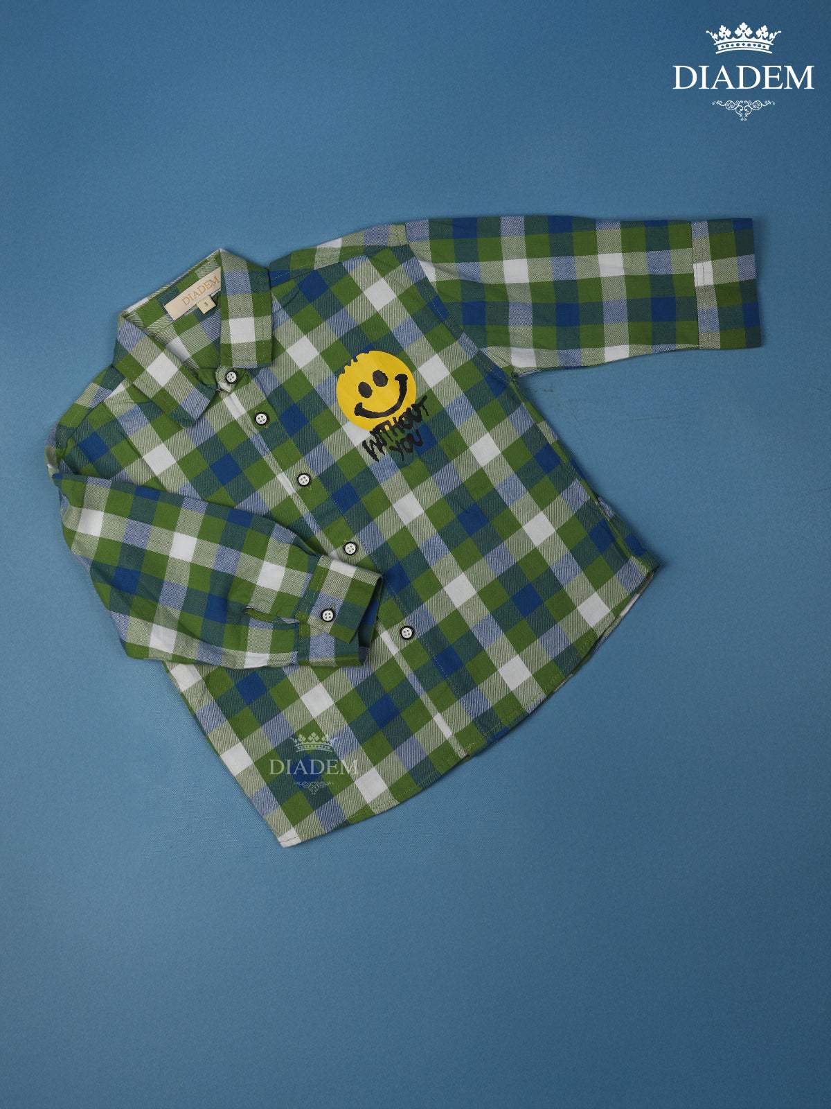 Pista Green And Blue Checked Full Sleeve Cotton Shirt - Diadem
