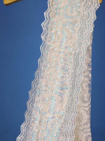 White Net Bridal Saree with Sequins Floral Design on the Body with Designed Border - Diadem