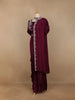 Wine Floral Designed Crepe Sharara Salwar Suit - Diadem