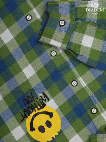 Pista Green And Blue Checked Full Sleeve Cotton Shirt - Diadem