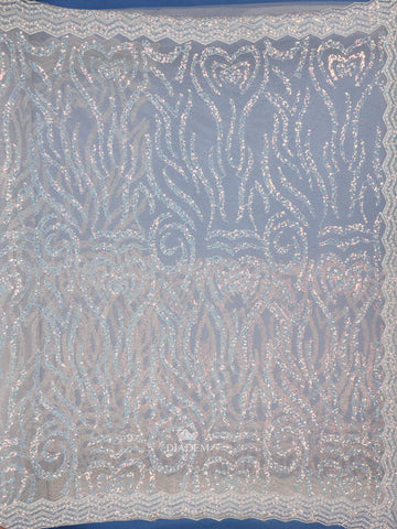 White Net Bridal Saree with Sequins Floral Design on the Body with Designed Border - Diadem