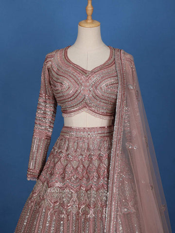 Pale Pink Floral Embroidery Lehenga - Diadem