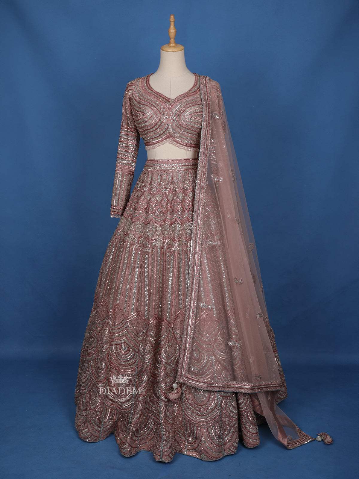 Pale Pink Floral Embroidery Lehenga - Diadem