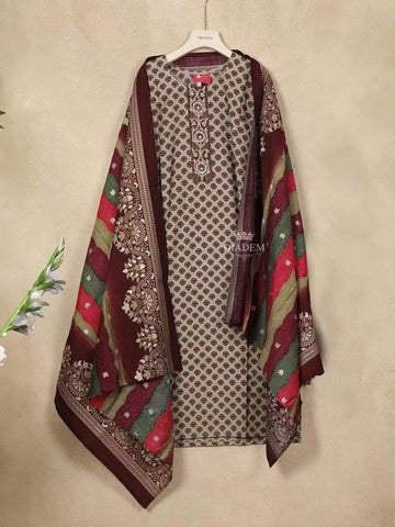 Light Brown Crepe Straight Cut Salwar Suit for Girls Adorned with Sequins and Floral Print, Paired with Dupatta - Diadem