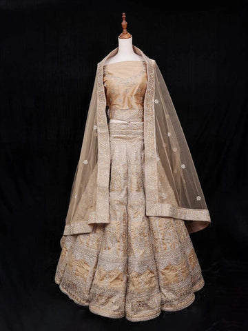 Brown Semi Stitched Lehenga Adorned with Sequins and Sequins and Floral Design with Dupatta - Diadem