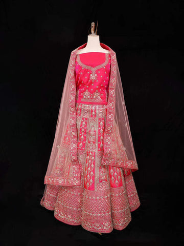 Pink Semi Stitched Lehenga Embellished with Sequins and Stone Design with Dupatta - Diadem