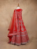 Red Raw Silk Semi-Stitched Lehenga Embellished with Floral Embroidery Paired with Net Dupatta - Diadem