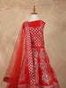 Red Raw Silk Semi-Stitched Lehenga Embellished with Floral Embroidery Paired with Net Dupatta - Diadem