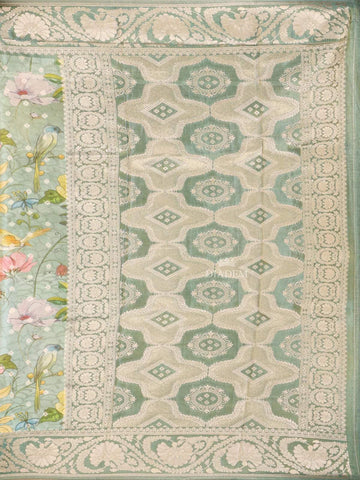 Aqua Blue Banarasi Saree with Floral Design on the Body with Designed Border - Diadem