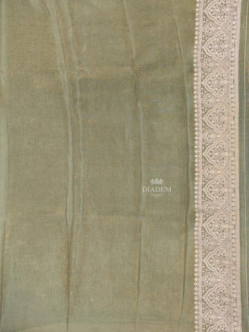 Teal Green Banarasi Saree with Floral Design on the Body with Designed Border - Diadem