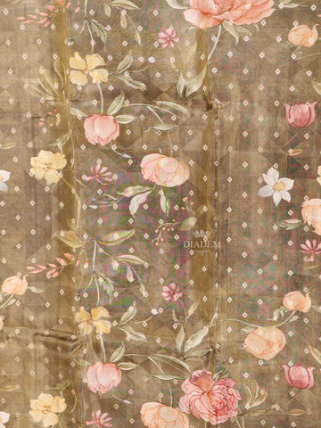 Brown Banarasi Saree with Floral Design on the Body with Designed Border - Diadem
