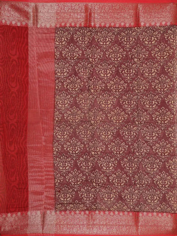 Wine Chanderi Silk Saree with Baroque Damask Design on the Body with Contrast Border - Diadem