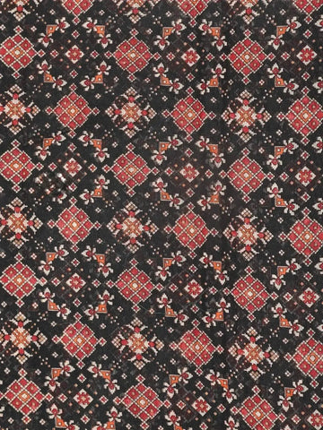 Black Chanderi Silk Saree with Illusion Design on the Body with Contrast Border - Diadem