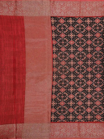 Black Chanderi Silk Saree with Illusion Design on the Body with Contrast Border - Diadem