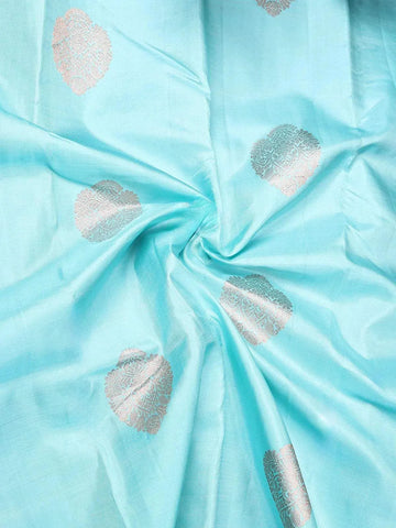 Teal Blue Pure Kanchipuram Bridal Silk Saree with Zari Butta on the Body with Zari Border - Diadem