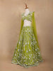 Green Lehenga Adorned with Sequins and Beads with 3D Flower Design with Dupatta - Diadem