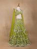 Green Lehenga Adorned with Sequins and Beads with 3D Flower Design with Dupatta - Diadem