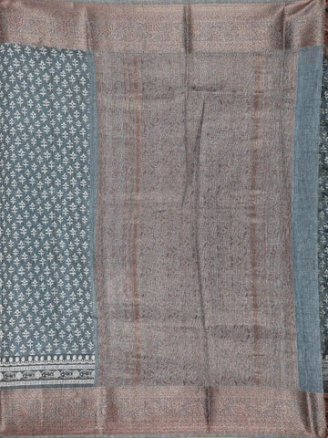 Navy Blue Chanderi Silk Saree with Small Floral Design on the Body with Matching Border - Diadem