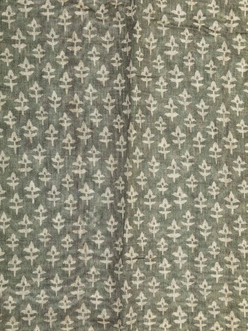 Olive Green Chanderi Silk Saree with Small Floral Design on the Body with Contrast Border - Diadem