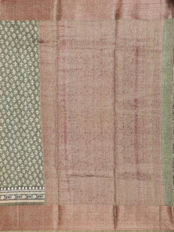 Olive Green Chanderi Silk Saree with Small Floral Design on the Body with Contrast Border - Diadem