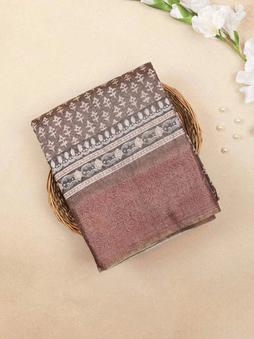 Brown Chanderi Silk Saree with Small Floral Design on the Body with Matching Border - Diadem