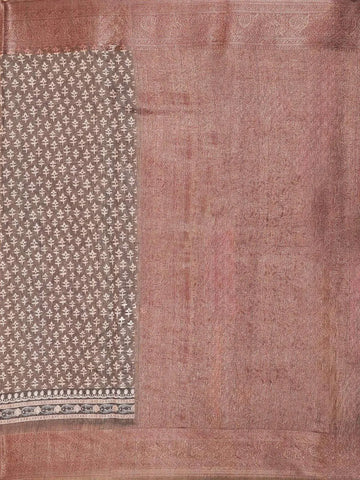 Brown Chanderi Silk Saree with Small Floral Design on the Body with Matching Border - Diadem