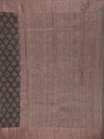 Navy Blue Chanderi Silk Saree with Floral Design & Designed Border - Diadem