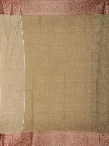 Olive Green Chanderi Silk Saree with Floral Design on the Body with Contrast Border - Diadem