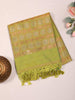 Parrot Green Silk Cotton Saree with Floral Motif on the body and Zari Border - Diadem