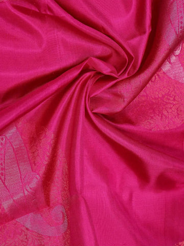 Pink Soft Silk Saree with Floral and Paisley Motif on the Body and without Border - Diadem
