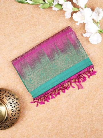 Dark Green Soft Silk Saree with Chakra and Peacock Motifs on the Body and without Border - Diadem