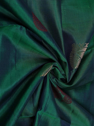 Dark Green Soft Silk Saree with Chakra and Peacock Motifs on the Body and without Border - Diadem