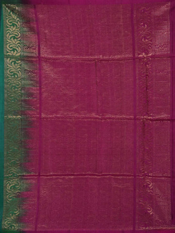 Dark Green Soft Silk Saree with Chakra and Peacock Motifs on the Body and without Border - Diadem