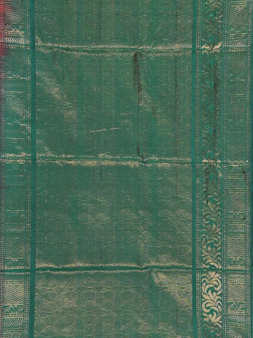 Dark Red Pure Kanchipuram Bridal Silk Saree with Zari Butta on the body and Contrast Zari Border - Diadem