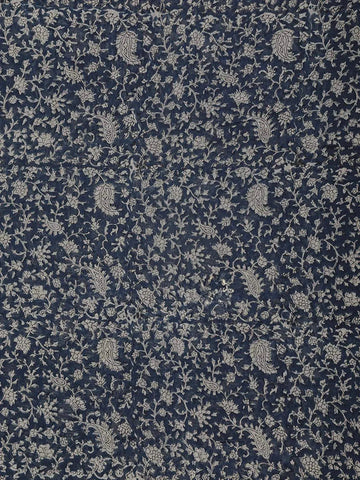 Navy Blue Chanderi Silk Saree with Paisley and Flower Design on the Body with Designed Border - Diadem