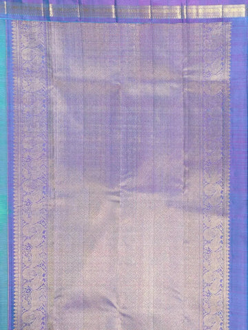 Blue Green Dual Tone Pure Kanchipuram Bridal Silk Saree with Stripes on the body and Contrast Zari Border - Diadem