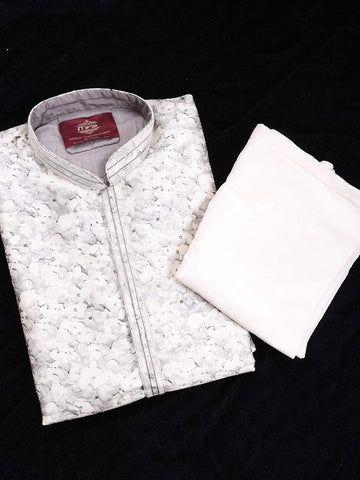 Grey Kurta Set Adorned with Design Prints, with Dupatta - Diadem