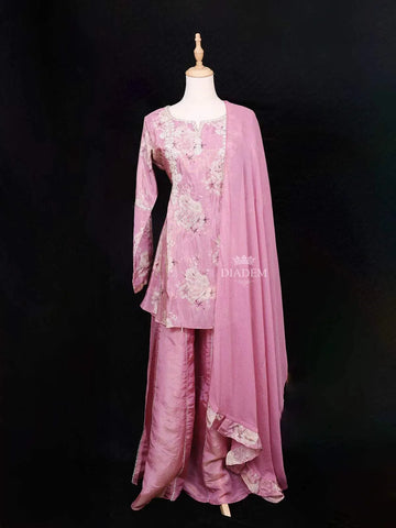Baby Pink Palazzo Salwar Suit Adorned with Thread and Floral Prints Design with Dupatta - Diadem