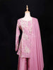 Baby Pink Palazzo Salwar Suit Adorned with Thread and Floral Prints Design with Dupatta - Diadem