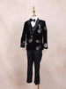 Black Kids Coat Suit Adorned with Sequins Floral Design Attached with Bow - Diadem