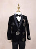 Black Kids Coat Suit Adorned with Sequins Floral Design Attached with Bow - Diadem