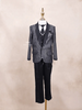 Black Kids Coat Suit Adorned with Glitters and Stripes Design with Tie - Diadem