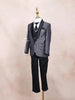 Black Kids Coat Suit Adorned with Glitters and Stripes Design with Tie - Diadem