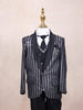 Black Kids Coat Suit Adorned with Glitters and Stripes Design with Tie - Diadem