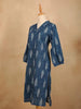 Blue Cotton Kurti Top Adorned with Leaf Design Prints - Diadem